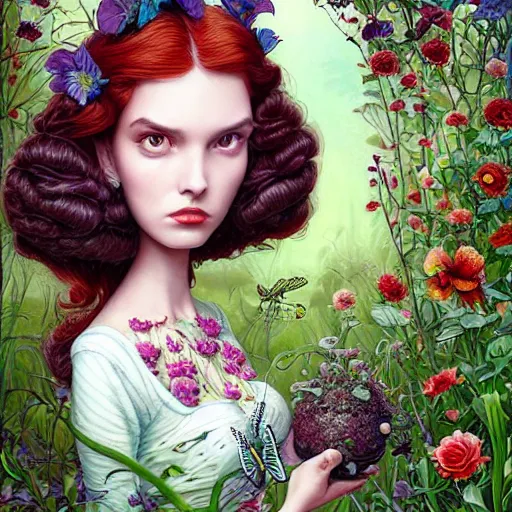 Image similar to !dream Lofi portrait in garden, Pixar style by Joe Fenton and Stanley Artgerm and Tom Bagshaw and Tim Burton