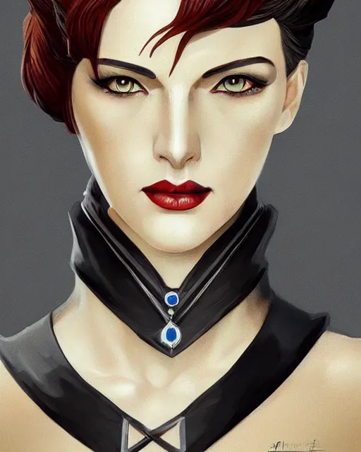 Prompt: portrait of lady dimitrescu from resident evil village, art deco style, beautiful, elegant, mesmerizing, concept art, highly detailed, smooth, fantastical, artstation, deviantart, trending, by tamara de lempick, sana takeda