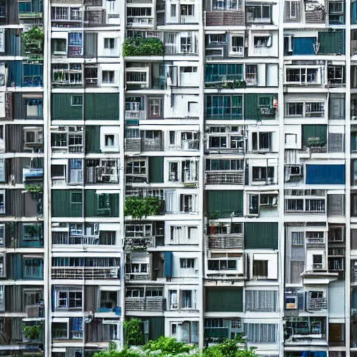 Image similar to hong kong apartment complex wall with ac units, laundry lines, balconies, photography