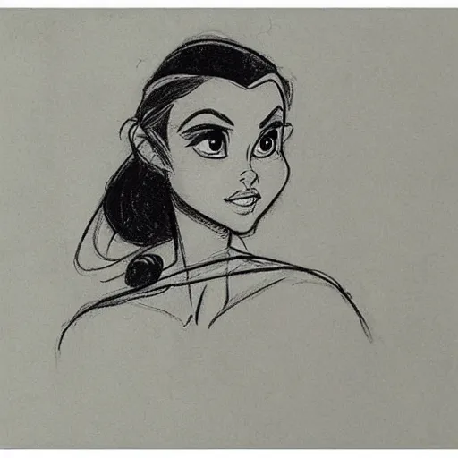 Image similar to milt kahl sketch of princess padme from star wars episode 3 with hair tendrils