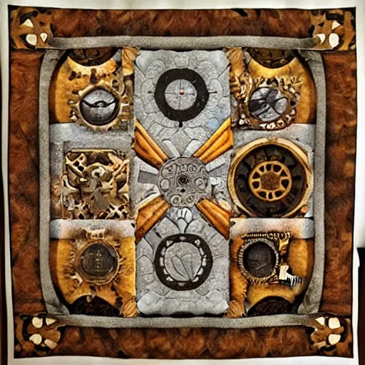 Prompt: steampunk quilt in escher style