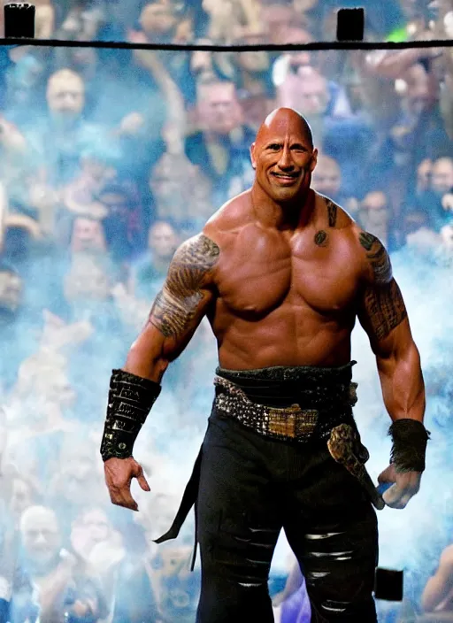 Image similar to dwayne johnson entering entrances ramp of smackdown as samurai!