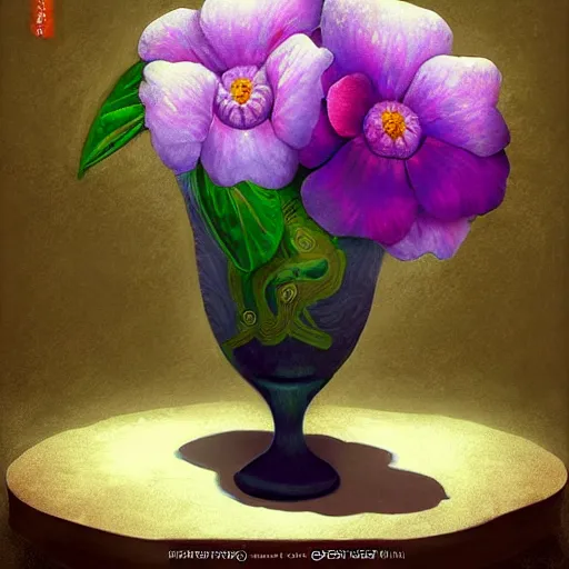 Image similar to a digital painting of a flower in a vase, a surrealist painting by jin gyoung cha, featured on cg society, fantasy art, 2 d game art, rendered in maya, storybook illustration