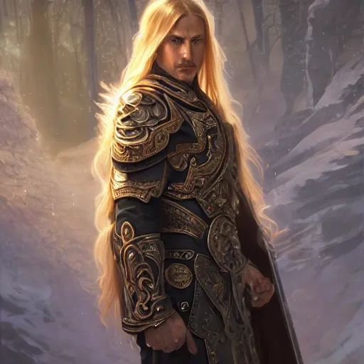 Image similar to ultra realistic illustration of arthas menethil, intricate, elegant, highly detailed, digital painting, artstation, concept art, smooth, sharp focus, illustration, art by artgerm and greg rutkowski and alphonse mucha