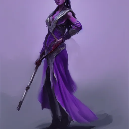 Image similar to a woman in a purple dress holding a staff, concept art by an zhengwen, artstation contest winner, fantasy art, dark and mysterious, artstation hd, concept art