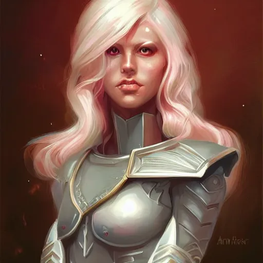 Image similar to White pink blonde fantasy paladin with slim elegant features, by Anato Finnstark and Randy Vargas, artgerm, digital illustration, beautiful, concept art