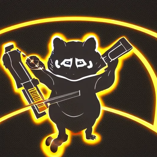 Image similar to logo of a racoon holding a laser gun, digital art , centered 4K