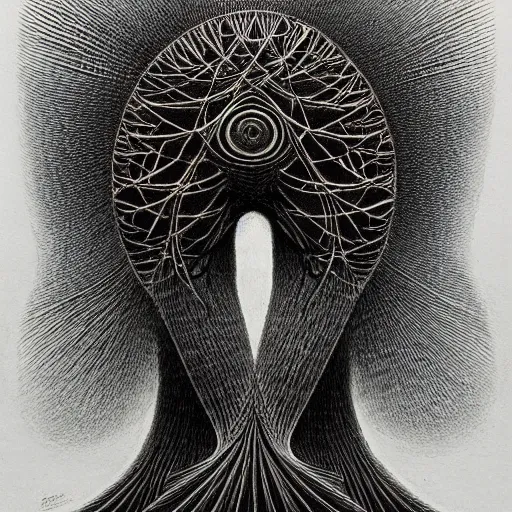 Image similar to artistic drawing of a fractal crow, made of engrenage by zdzisław beksinski, symbolist, visionary, detailed, realistic, surreality