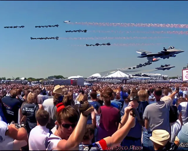 Image similar to A day at the airshow, jets flying overhead, sonic boom, video camera recording