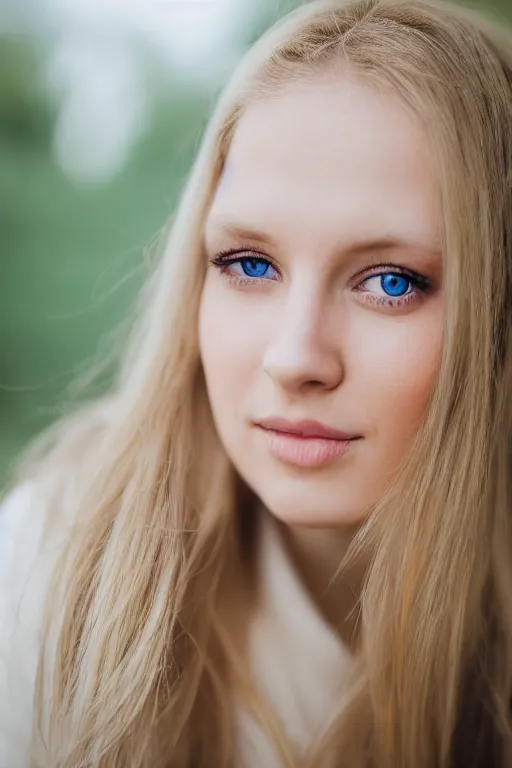 Image similar to a portrait of a blonde wonderful young woman, blue eyes, highly detailed, fujifilm 5 6 mm f 1. 2