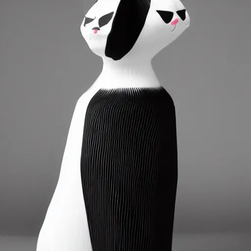 Prompt: A cat wearing clothes designed by Issey Miyake pleats black and white photo