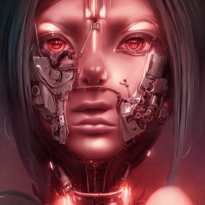 Prompt: symmetrical beautiful anime cyborg girl - by tom bagshaw, by ilya kuvshinov, rtx rendering, octane render 1 2 8 k, maya, extreme high intricate details by wlop, digital anime art by ross tran, medium shot, close up shot, composition by sana takeda, dramatic lighting by greg rutkowski, 8 k, trending on artstation