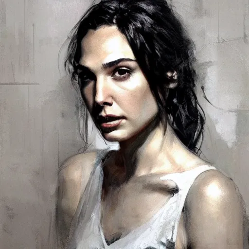 Image similar to portrait of gal gadot, shades of gray by jeremy mann