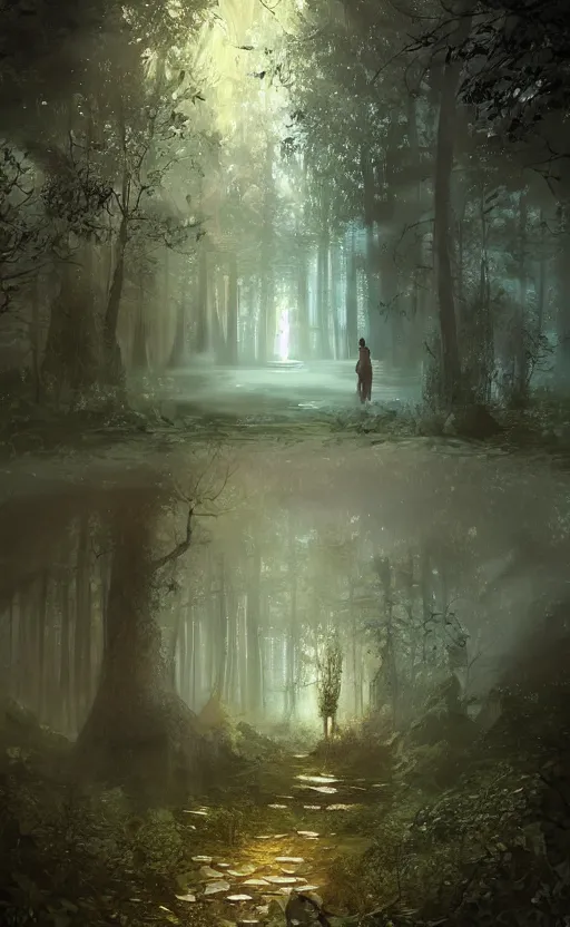 Image similar to a door opening with an ambient light in the forest at night, dynamic lighting, photorealistic fantasy concept, trending on art station stunning, stunning visuals, creative, cinematic, ultra detailed