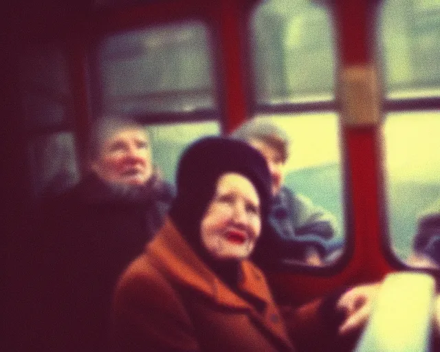 Prompt: a lomography photo of rumble between two grandmoms in soviet train this morning, bokeh,