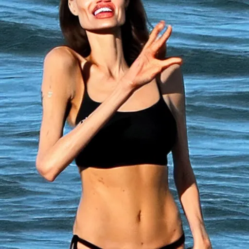 Image similar to Angelina Jolie blowing a kiss in bikini