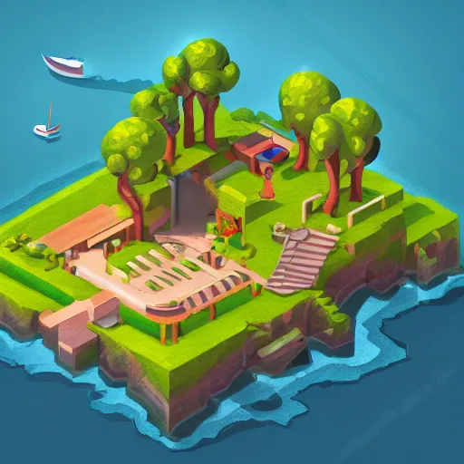 Image similar to isometric island on gray background, isometric invironment, 3d art, isometric art, high detail, artstation, concept art, behance, ray tracing, smooth, sharp focus, ethereal lighting