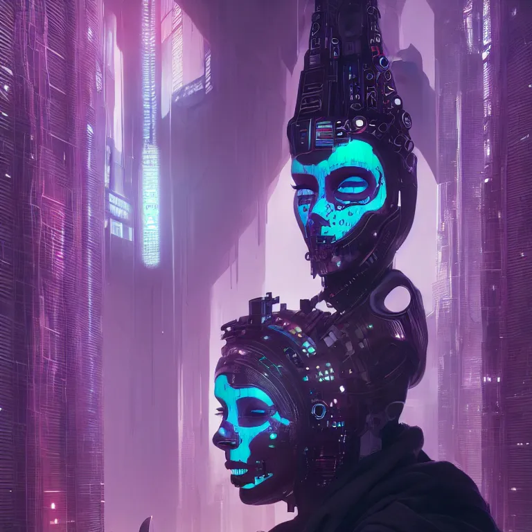 Image similar to futuristic cyberpunk tribal aprincess in skull mask symmetrical artwork by Tooth Wu and wlop and beeple. octane render, trending on artstation, greg rutkowski very coherent symmetrical artwork. cinematic, hyper realism, high detail, octane render, 8k