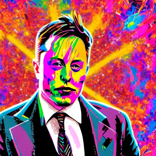 Prompt: a portrait of elon musk crying with a psychedelic background