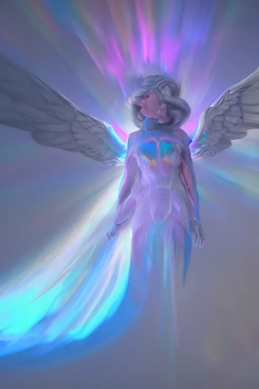Prompt: matte painting of a divine heavenly angel coming down from heaven, iridescent beetle, volumetric light, super colorful, gopro fov, by james zapata, sergey vasnev, trending on artstation