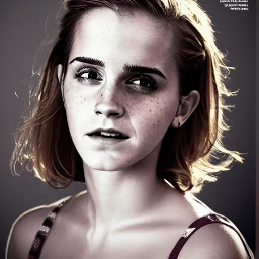 Image similar to epic photoshoot of emma watson as a zombie. super detailed, hyper realistic, detailed eyes, detailed smile, pretty, incredible