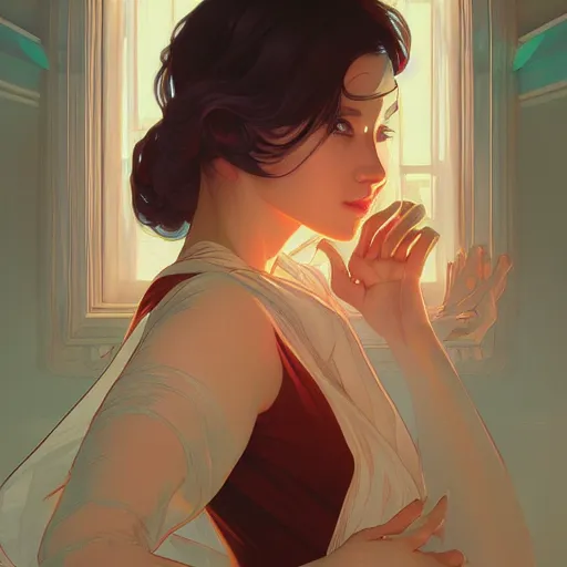 Prompt: the gazing into the gorgeous face of infinity, ambient lighting, 4 k, lois van baarle, ilya kuvshinov, rossdraws, alphonse mucha, jung gi kim, artstation