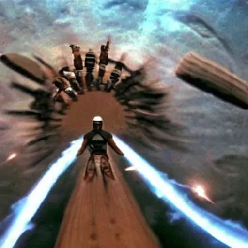 Prompt: ancient humans flying across space in ancient clothes, extremely detailed, ultra wide angle, cinematic still, directed by Quintin Tarantino