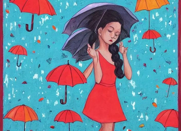 Image similar to 💃🌂🌬, lowbrow, in the style of camille rose garcia,