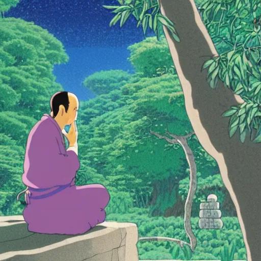 Prompt: hyperrealist, studio ghibli dull colors portrait from close encounters of the third kind 1 9 7 7 of a mauve pocketwatch monk meditating in a cubic bubble jungle stonehenge.