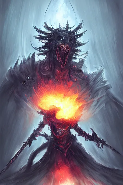 Image similar to an electric fan as a dark souls final boss, concept art, digital painting, trending on arstation, deviantart, highly detailed