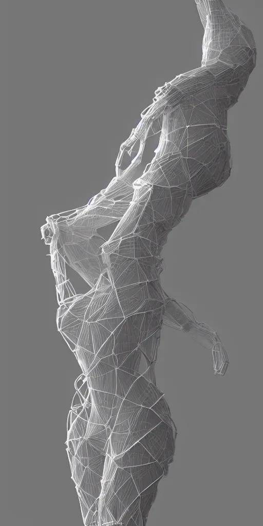 Image similar to 3 d render of a shibari crystal sculpture, chrometype, raytraced, volumetric lightning, 8 k, by zhelong xu, ouchh