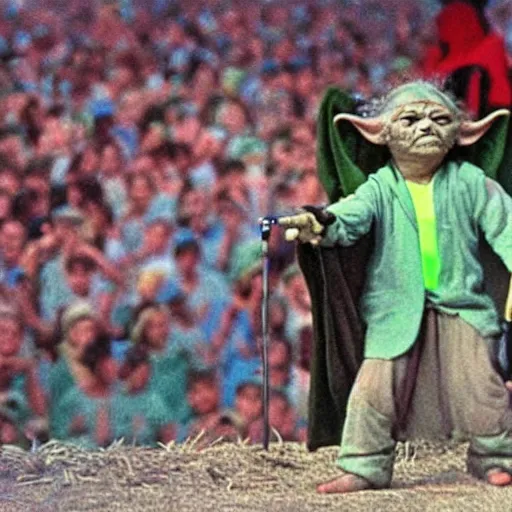 Image similar to yoda performing at woodstock