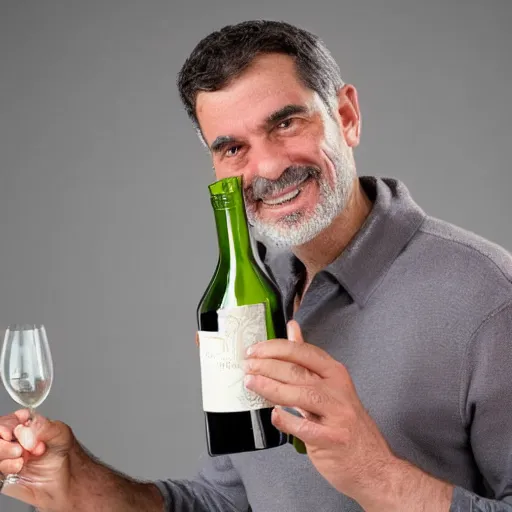 Image similar to photograph of a frenchman with a bottle of wine in 2 0 2 0. in color