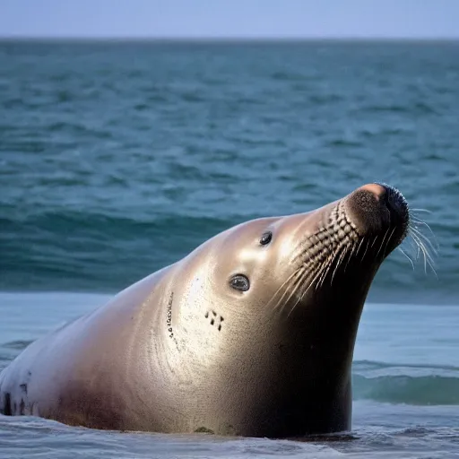 Prompt: elephant seal that looks like donald trump