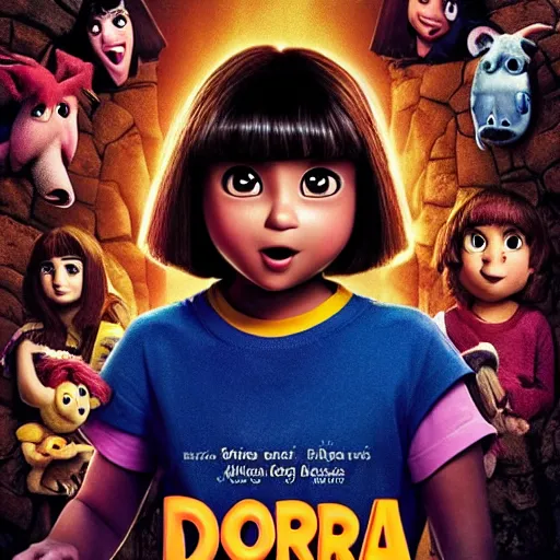 Prompt: dora the explorer in a horror movie, movie poster