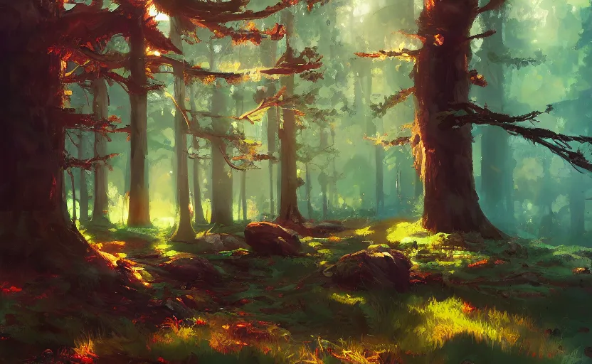 Image similar to dreamy magical forest by Atey Ghailan and Michael Garmash,