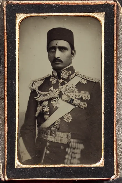 Image similar to a tintype photo of the sultan of india