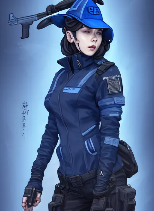 full body portrait of a blue techwear uniform witch | Stable Diffusion ...