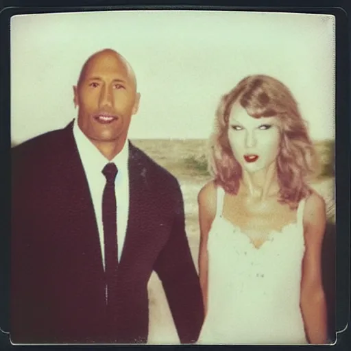 Prompt: found polaroid of my parents who look exactly like Taylor Swift and Dwayne Johnson