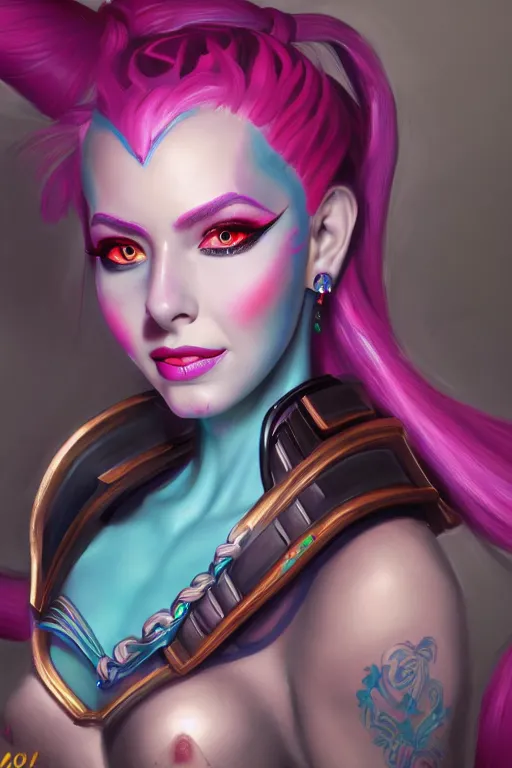 Image similar to a ultradetailed beautiful painting of jinx from arcane, trending on artstation