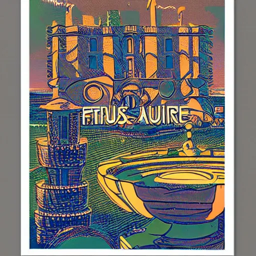 Prompt: retrofuturism print of lourmarin in the year 5 0 0 0