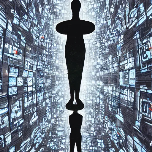 Prompt: a giant computer god towering above praying individuals made out of organic materials, dramatic backlighting, 3 5 mm, digital art, realistic