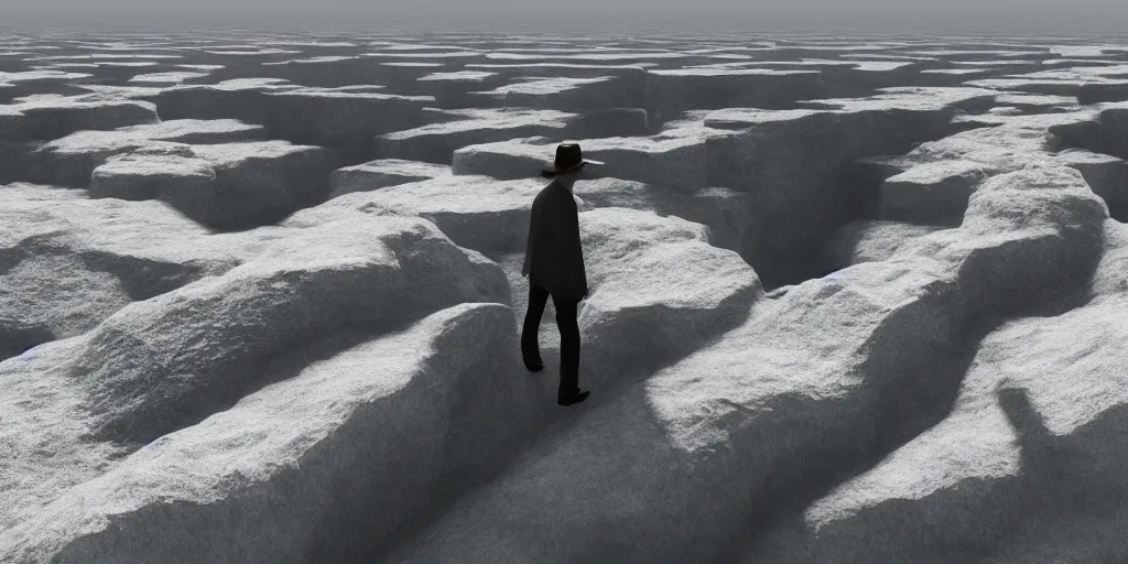 Prompt: Cinematic concept Art of a man standing in the beautiful salt planes in the style of Terrence Malick