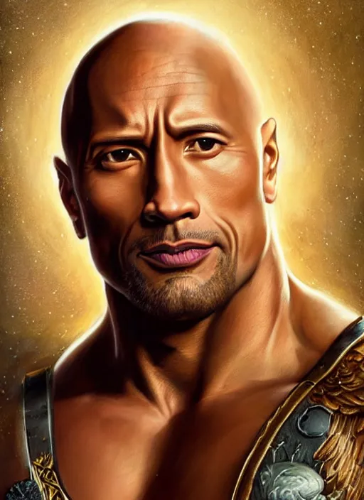 Prompt: a sacred portrait of dwayne the rock johnson as the angel of manhood, art by william - adolphe bourgueareau and tom bagshaw and manuel sanjulian