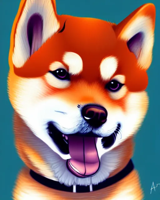 Image similar to hyper - realistic illustration of a chibi shiba inu dog, digital painting, by artgem