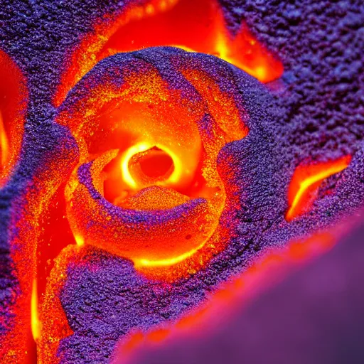 Image similar to award - winning macro of a beautiful magma rose made of glowing molten lava, inner glow, magma texture