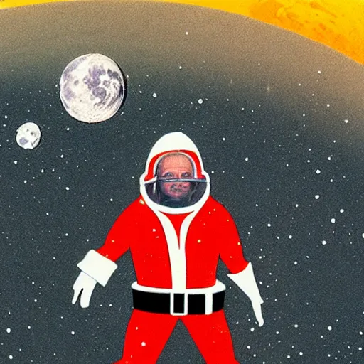 Prompt: Santa on the moon landing, 1969, realistic, detailed