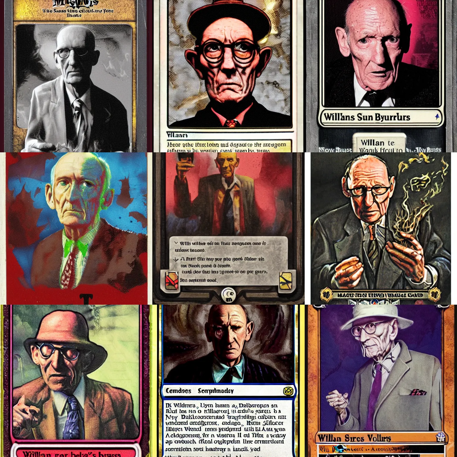 Prompt: William S Burroughs as a magic the gathering card