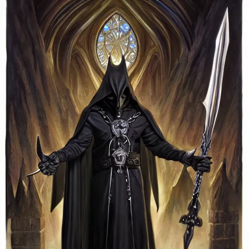 Image similar to Demon worshipper cultist wearing black robes and armed with a dagger as a fantasy D&D character, portrait art by Donato Giancola and James Gurney, digital art, trending on artstation