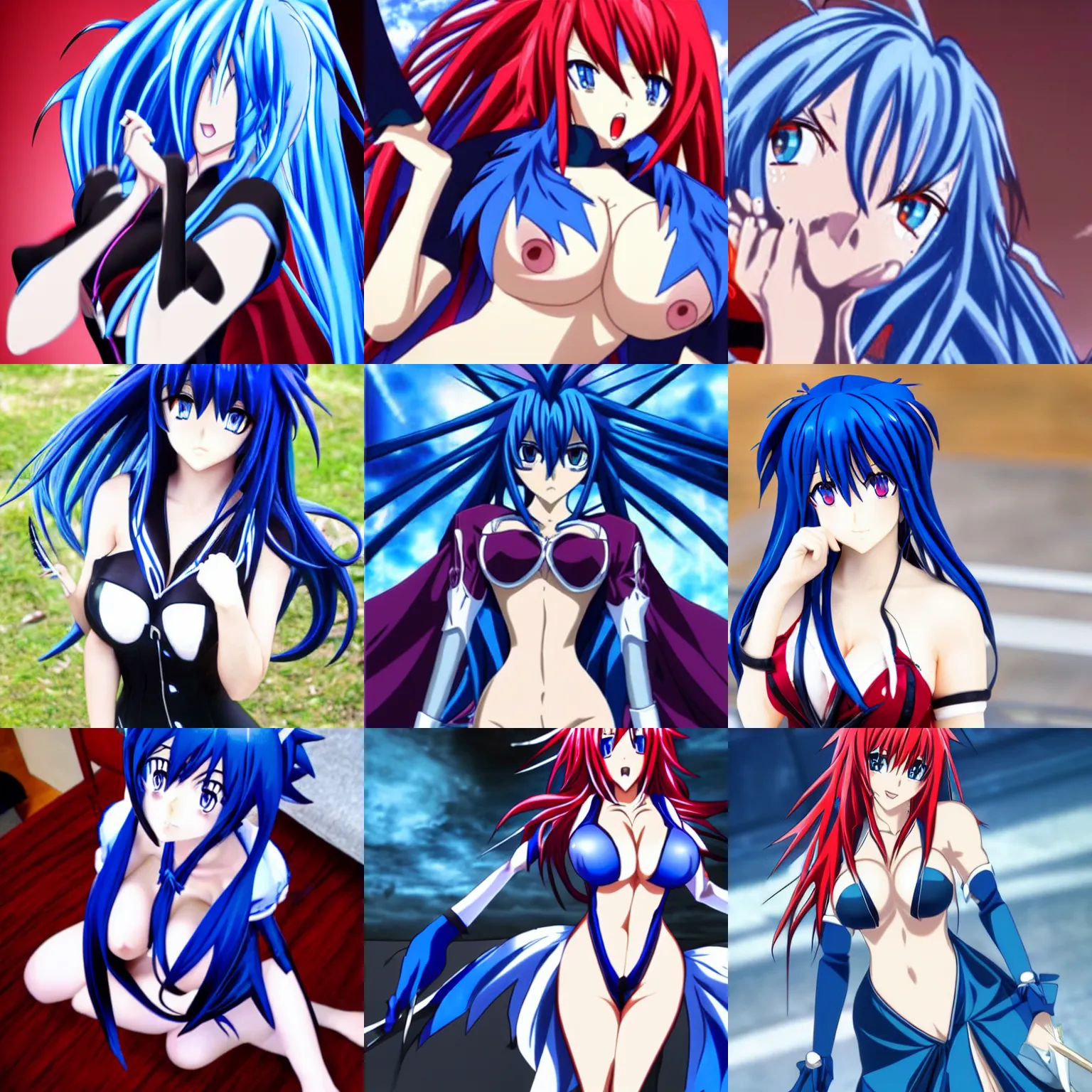 Prompt: Rias Gremory from Highschool DxD but with blue hair